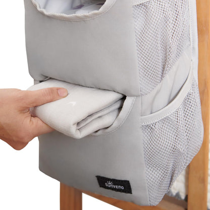 Hanging Diaper Caddy for Crib, Baby Diaper Stacker and Nursery Organizer, Cartoon Storage Bag for Changing Table, Playard, Wall, Grey Bear