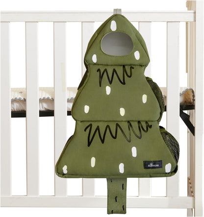 Hanging Diaper Caddy for Crib, Baby Diaper Stacker and Nursery Organizer, Cartoon Storage Bag for Changing Table, Playard, Wall, Grey Bear