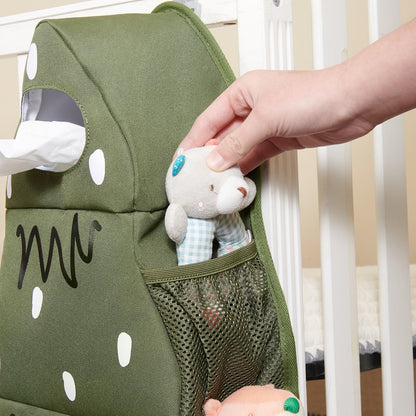 Hanging Diaper Caddy for Crib, Baby Diaper Stacker and Nursery Organizer, Cartoon Storage Bag for Changing Table, Playard, Wall, Grey Bear