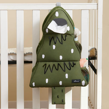 Hanging Diaper Caddy for Crib, Baby Diaper Stacker and Nursery Organizer, Cartoon Storage Bag for Changing Table, Playard, Wall, Grey Bear