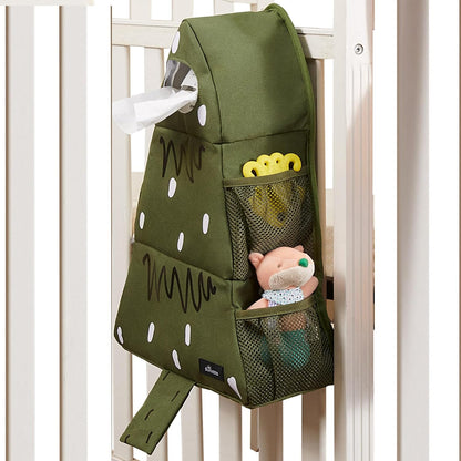 Hanging Diaper Caddy for Crib, Baby Diaper Stacker and Nursery Organizer, Cartoon Storage Bag for Changing Table, Playard, Wall, Grey Bear