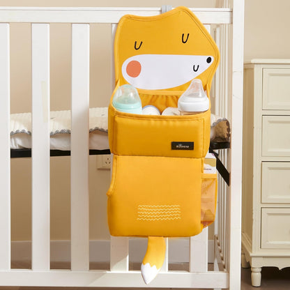 Hanging Diaper Caddy for Crib, Baby Diaper Stacker and Nursery Organizer, Cartoon Storage Bag for Changing Table, Playard, Wall, Grey Bear