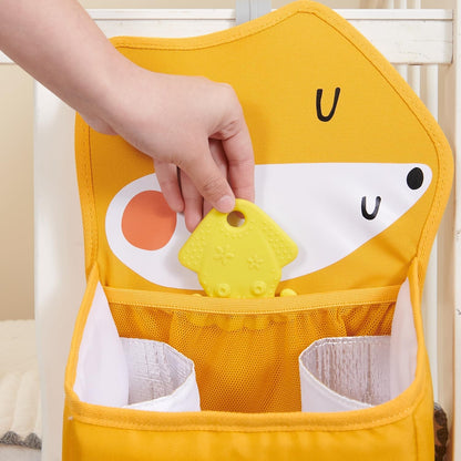 Hanging Diaper Caddy for Crib, Baby Diaper Stacker and Nursery Organizer, Cartoon Storage Bag for Changing Table, Playard, Wall, Grey Bear