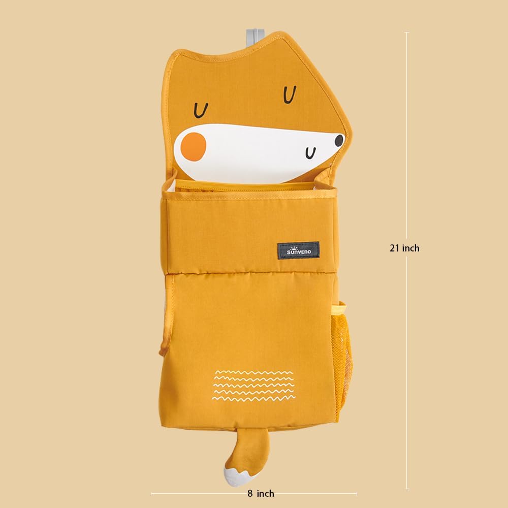 Hanging Diaper Caddy for Crib, Baby Diaper Stacker and Nursery Organizer, Cartoon Storage Bag for Changing Table, Playard, Wall, Grey Bear