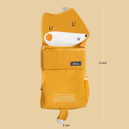 Hanging Diaper Caddy for Crib, Baby Diaper Stacker and Nursery Organizer, Cartoon Storage Bag for Changing Table, Playard, Wall, Grey Bear