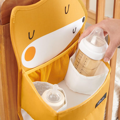 Hanging Diaper Caddy for Crib, Baby Diaper Stacker and Nursery Organizer, Cartoon Storage Bag for Changing Table, Playard, Wall, Grey Bear
