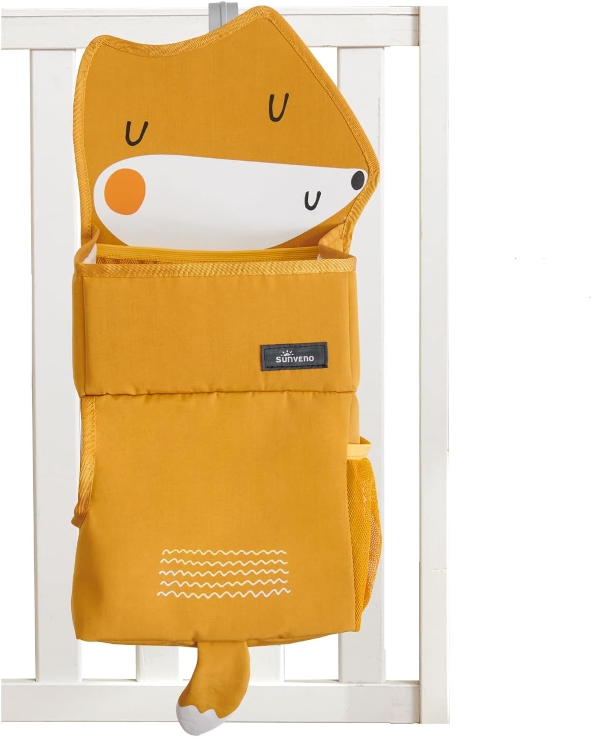 Hanging Diaper Caddy for Crib, Baby Diaper Stacker and Nursery Organizer, Cartoon Storage Bag for Changing Table, Playard, Wall, Grey Bear