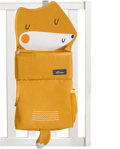 Hanging Diaper Caddy for Crib, Baby Diaper Stacker and Nursery Organizer, Cartoon Storage Bag for Changing Table, Playard, Wall, Grey Bear
