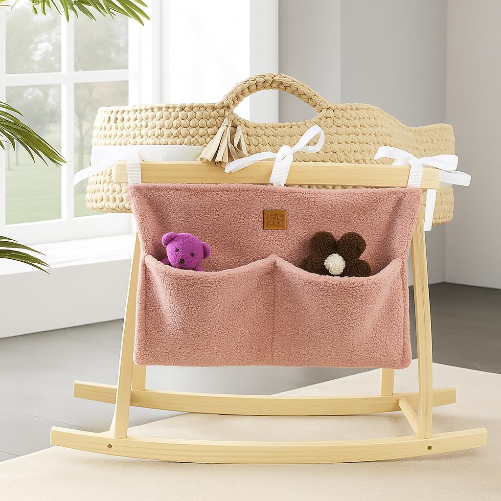 Bedside Diaper Caddy - Teddy Material With 2 Compartments for Baby Carrier, Crib, Stroller & Changing Table, Hanging Storage Organizer (Grey)