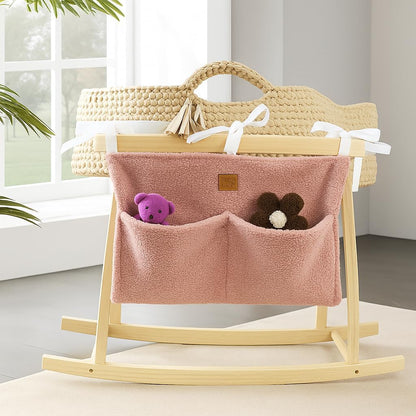 Bedside Diaper Caddy - Teddy Material With 2 Compartments for Baby Carrier, Crib, Stroller & Changing Table, Hanging Storage Organizer (Grey)