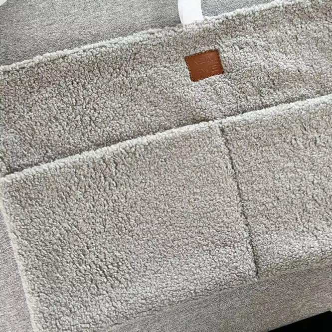 Bedside Diaper Caddy - Teddy Material With 2 Compartments for Baby Carrier, Crib, Stroller & Changing Table, Hanging Storage Organizer (Grey)