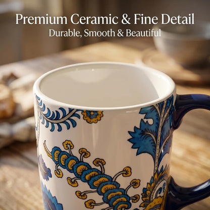 17oz Ceramic Travel Coffee Mug with Lid, Microwave Safe Tea Cup | Hand-Painted Botanical Leaf Design, Spill Proof, Microwave & Dishwasher Safe