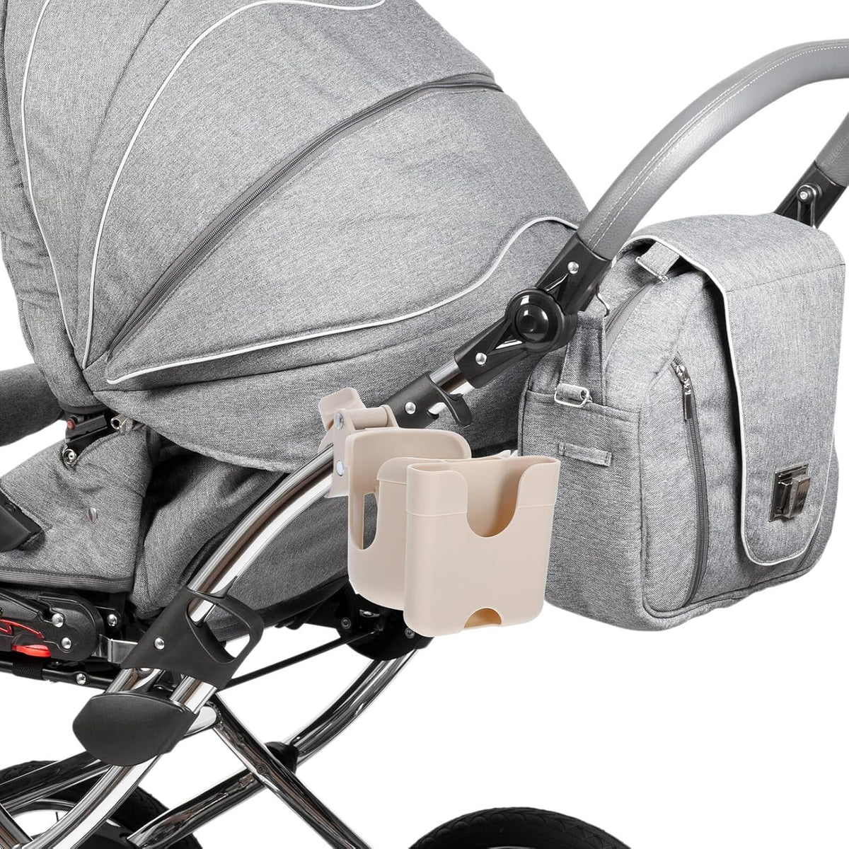 Stroller Cup Holder with Phone Mount and Locking System Multipurpose Bottle Organizer Rack for Bikes Wheelchairs Scooters Kayaks Large Capacity for Water Bottles Sippy Cups Snacks