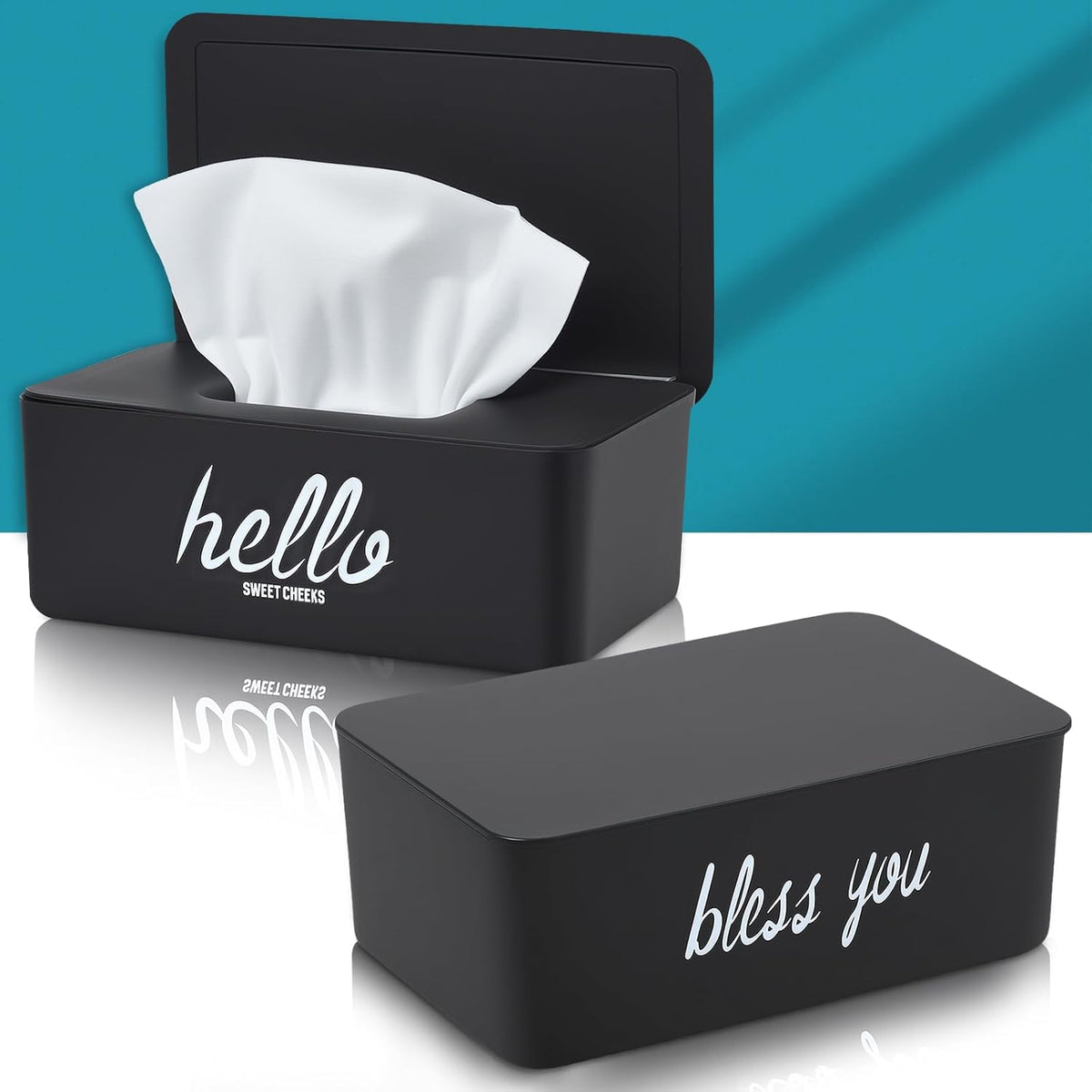 2 Pack Wipe Dispenser Wipes Holder for Baby Adult Decorative Wipe Containers for Bathroom Home Office Cars(Black, White)