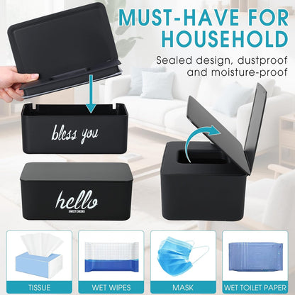 2 Pack Wipe Dispenser Wipes Holder for Baby Adult Decorative Wipe Containers for Bathroom Home Office Cars(Black, White)