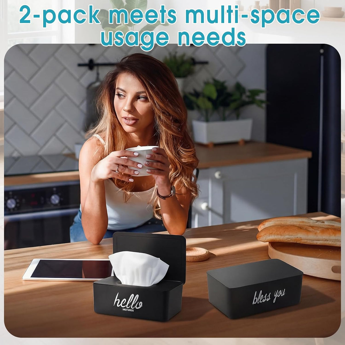 2 Pack Wipe Dispenser Wipes Holder for Baby Adult Decorative Wipe Containers for Bathroom Home Office Cars(Black, White)