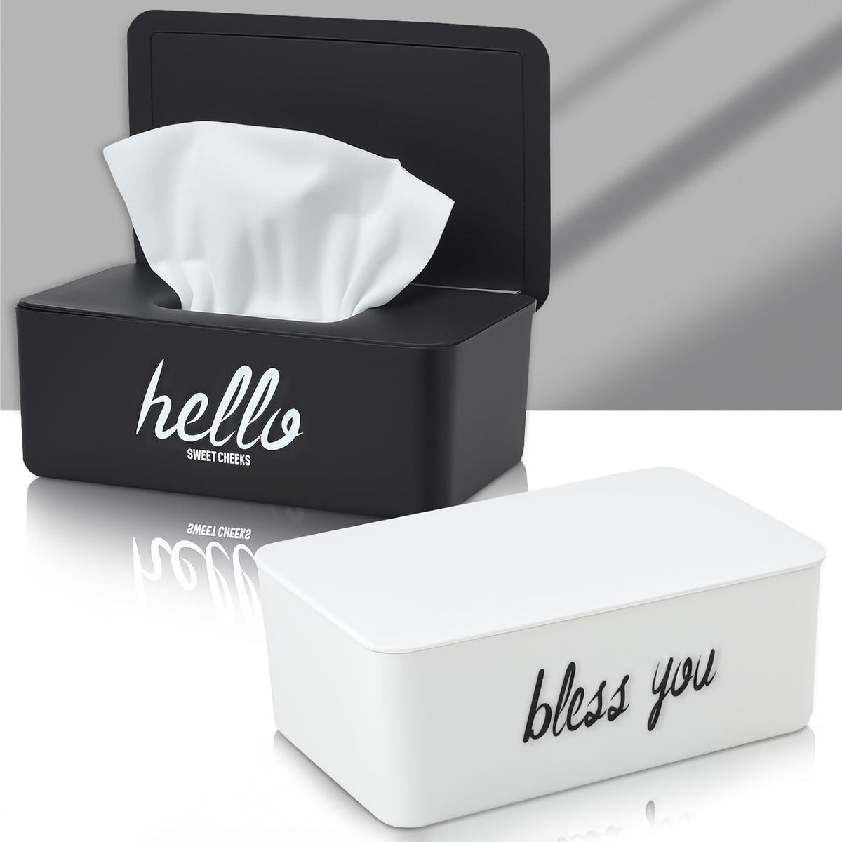 2 Pack Wipe Dispenser Wipes Holder for Baby Adult Decorative Wipe Containers for Bathroom Home Office Cars(Black, White)