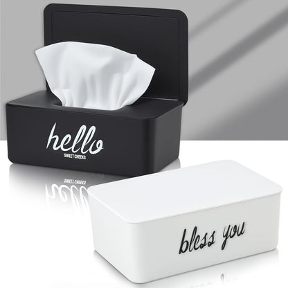 2 Pack Wipe Dispenser Wipes Holder for Baby Adult Decorative Wipe Containers for Bathroom Home Office Cars(Black, White)