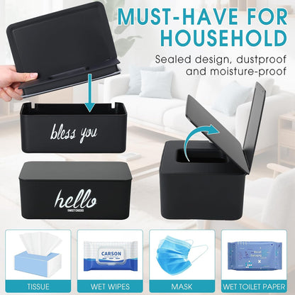 2 Pack Wipe Dispenser Wipes Holder for Baby Adult Decorative Wipe Containers for Bathroom Home Office Cars(Black, White)