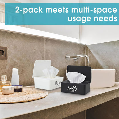 2 Pack Wipe Dispenser Wipes Holder for Baby Adult Decorative Wipe Containers for Bathroom Home Office Cars(Black, White)