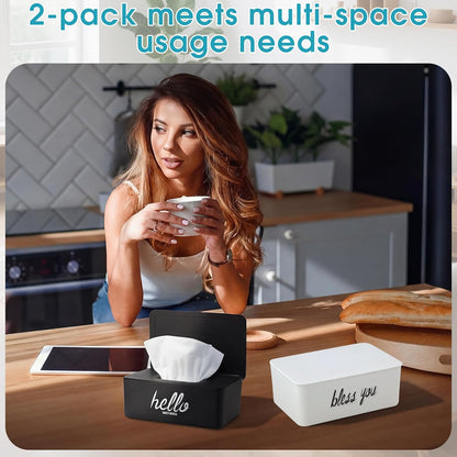 2 Pack Wipe Dispenser Wipes Holder for Baby Adult Decorative Wipe Containers for Bathroom Home Office Cars(Black, White)