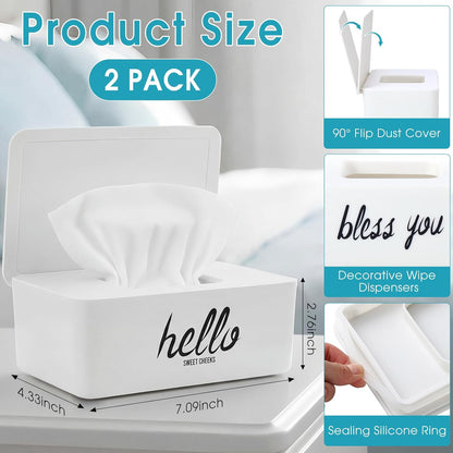2 Pack Wipe Dispenser Wipes Holder for Baby Adult Decorative Wipe Containers for Bathroom Home Office Cars(Black, White)