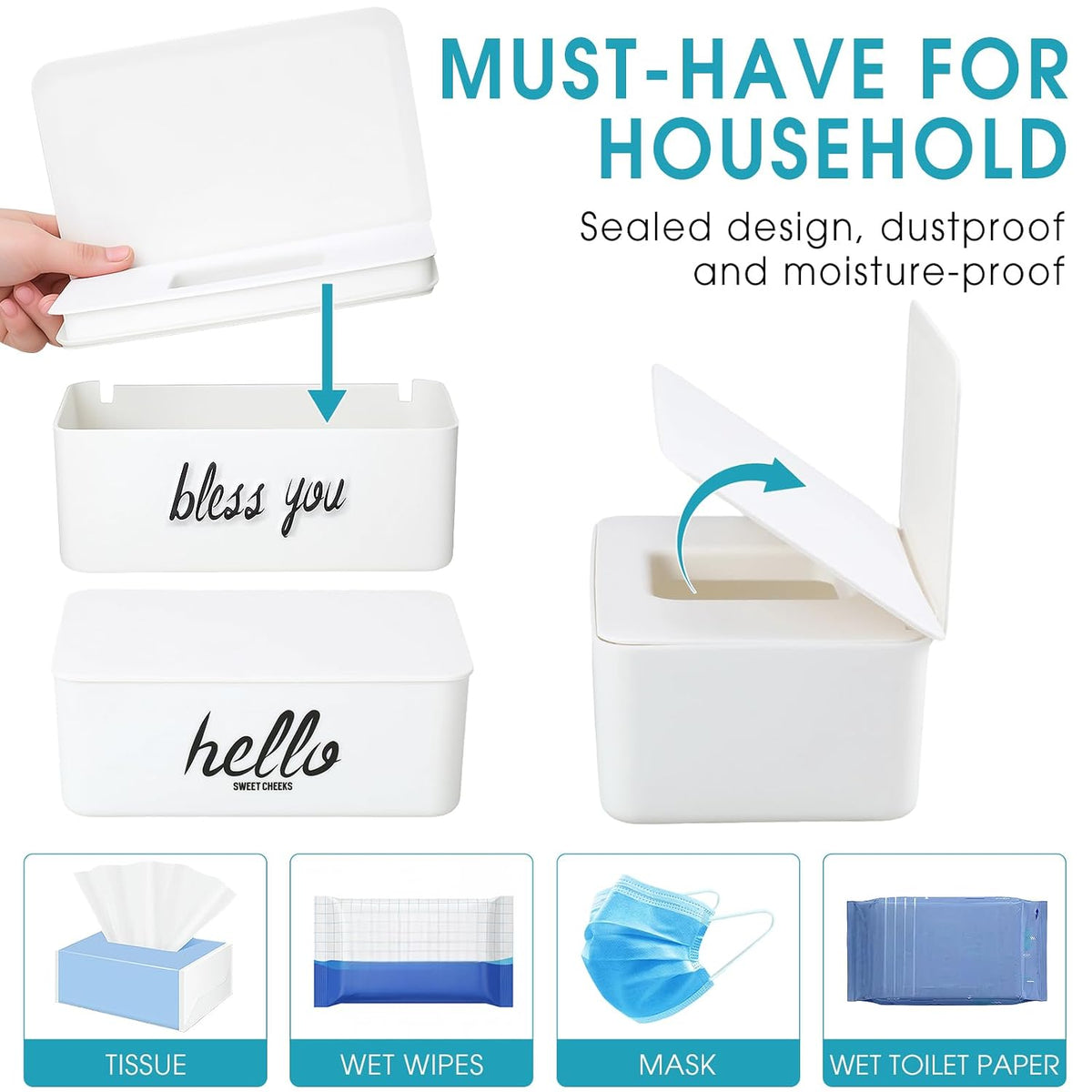 2 Pack Wipe Dispenser Wipes Holder for Baby Adult Decorative Wipe Containers for Bathroom Home Office Cars(Black, White)