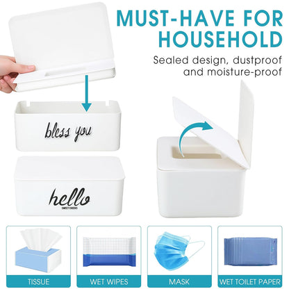 2 Pack Wipe Dispenser Wipes Holder for Baby Adult Decorative Wipe Containers for Bathroom Home Office Cars(Black, White)