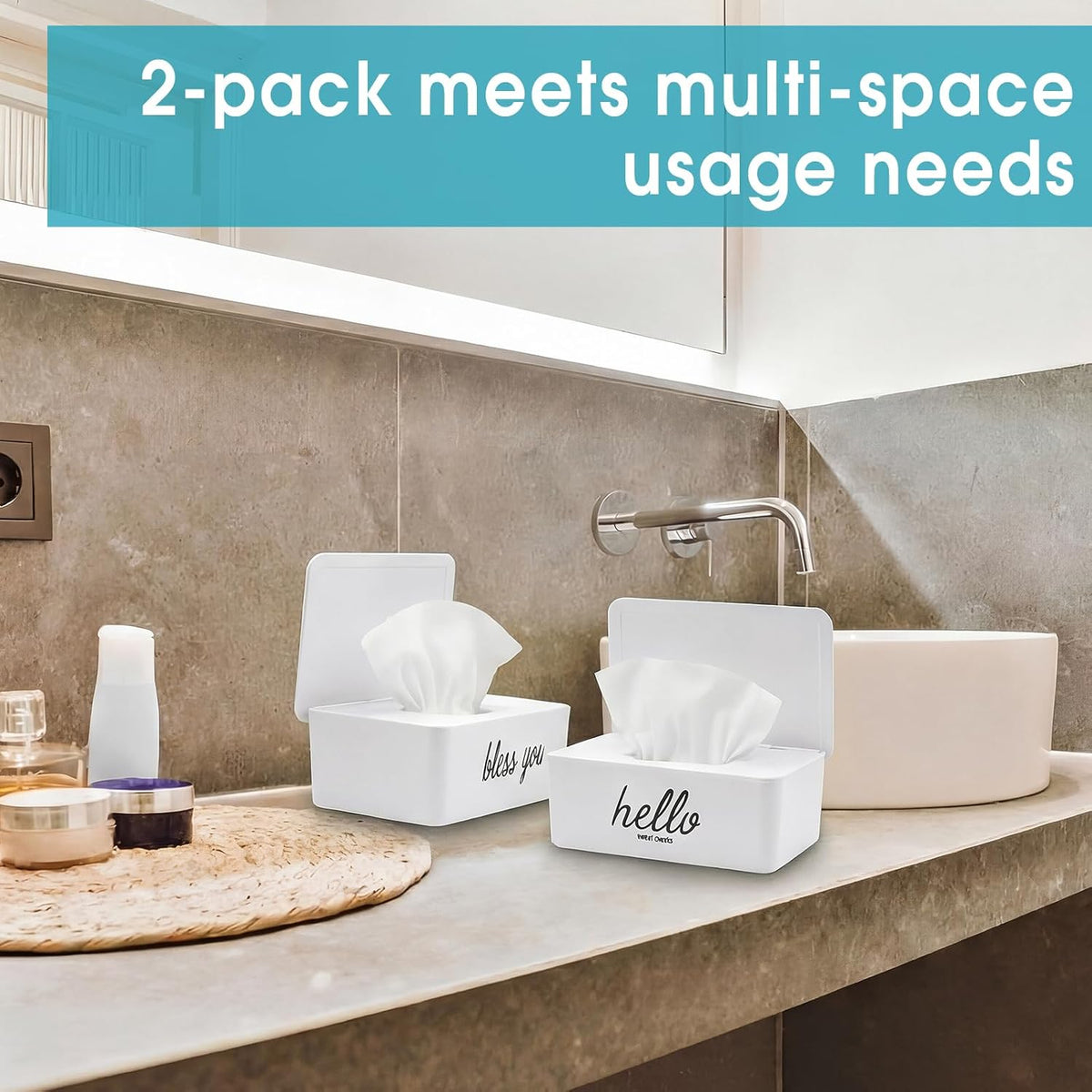 2 Pack Wipe Dispenser Wipes Holder for Baby Adult Decorative Wipe Containers for Bathroom Home Office Cars(Black, White)