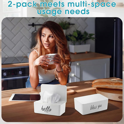 2 Pack Wipe Dispenser Wipes Holder for Baby Adult Decorative Wipe Containers for Bathroom Home Office Cars(Black, White)