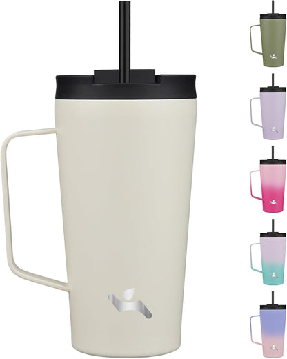 26 oz Insulated Tumbler with Handle & Straw, Stainless Steel Mug | Cherry; BPA-free, leak-proof reusable bottle for coffee, iced drinks, office, travel, outdoor use & daily hydration