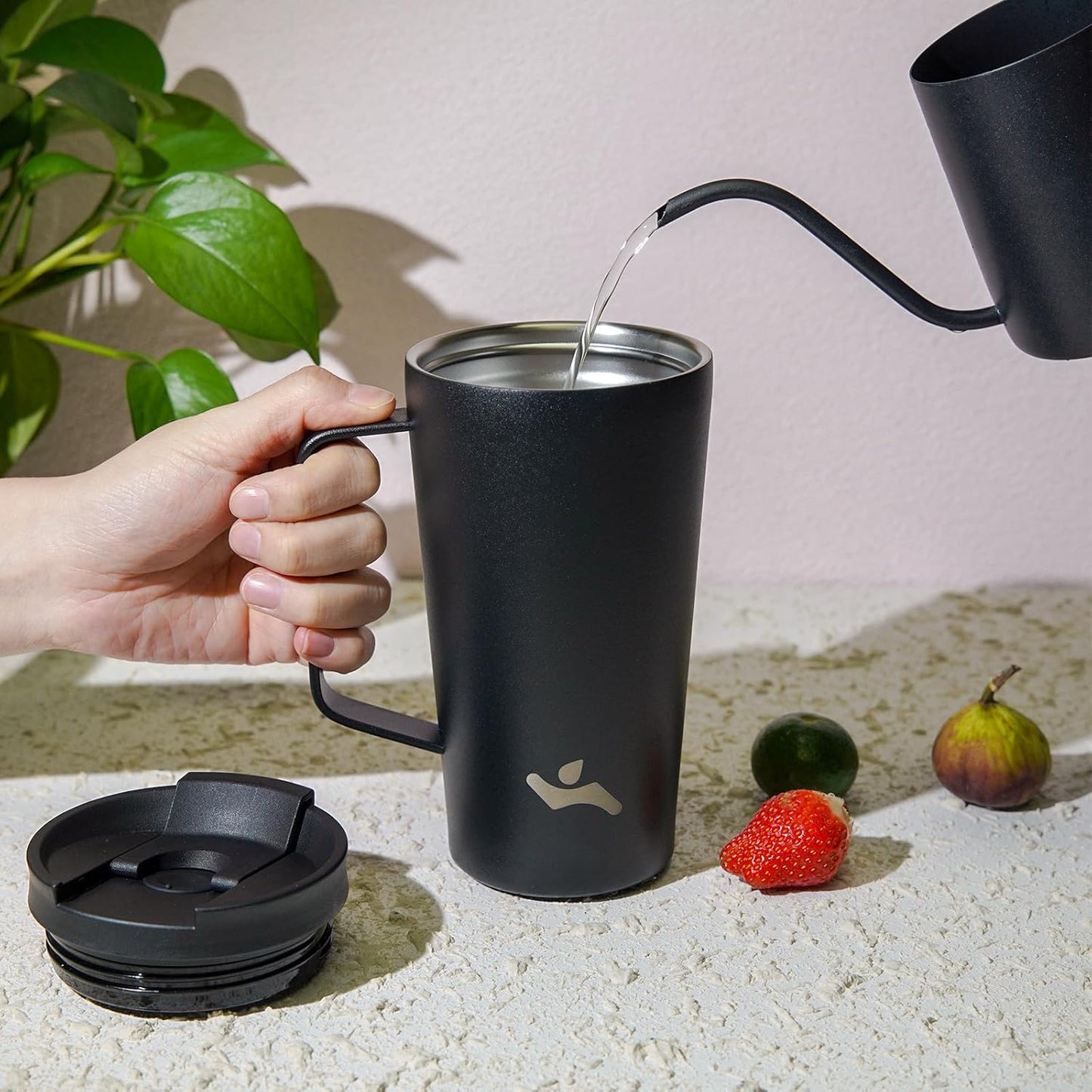 26 oz Insulated Tumbler with Handle & Straw, Stainless Steel Mug | Cherry; BPA-free, leak-proof reusable bottle for coffee, iced drinks, office, travel, outdoor use & daily hydration