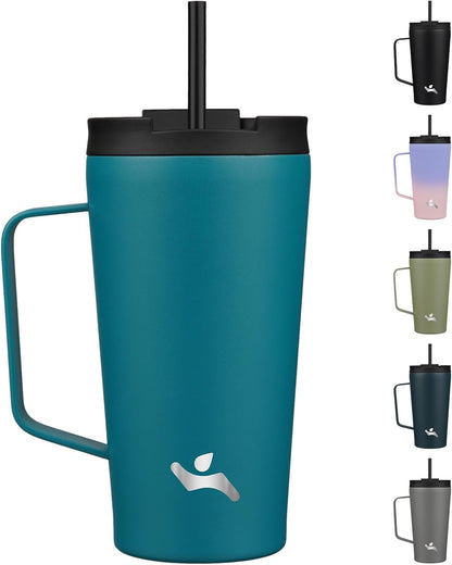 26 oz Insulated Tumbler with Handle & Straw, Stainless Steel Mug | Cherry; BPA-free, leak-proof reusable bottle for coffee, iced drinks, office, travel, outdoor use & daily hydration