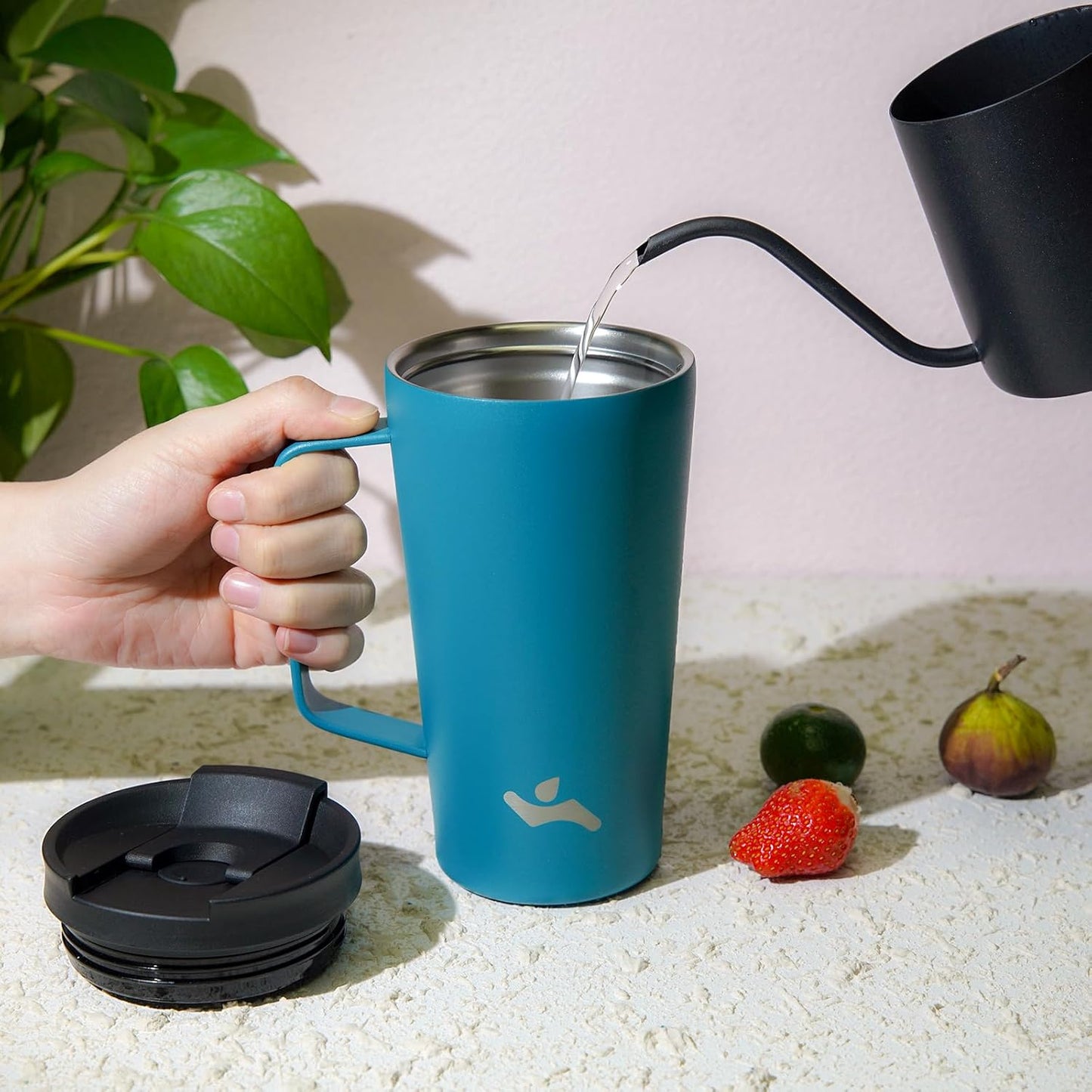 26 oz Insulated Tumbler with Handle & Straw, Stainless Steel Mug | Cherry; BPA-free, leak-proof reusable bottle for coffee, iced drinks, office, travel, outdoor use & daily hydration