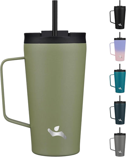 26 oz Insulated Tumbler with Handle & Straw, Stainless Steel Mug | Cherry; BPA-free, leak-proof reusable bottle for coffee, iced drinks, office, travel, outdoor use & daily hydration