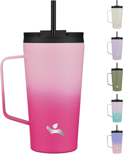 26 oz Insulated Tumbler with Handle & Straw, Stainless Steel Mug | Cherry; BPA-free, leak-proof reusable bottle for coffee, iced drinks, office, travel, outdoor use & daily hydration