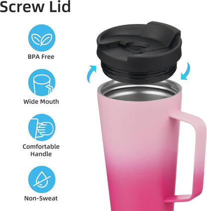 26 oz Insulated Tumbler with Handle & Straw, Stainless Steel Mug | Cherry; BPA-free, leak-proof reusable bottle for coffee, iced drinks, office, travel, outdoor use & daily hydration