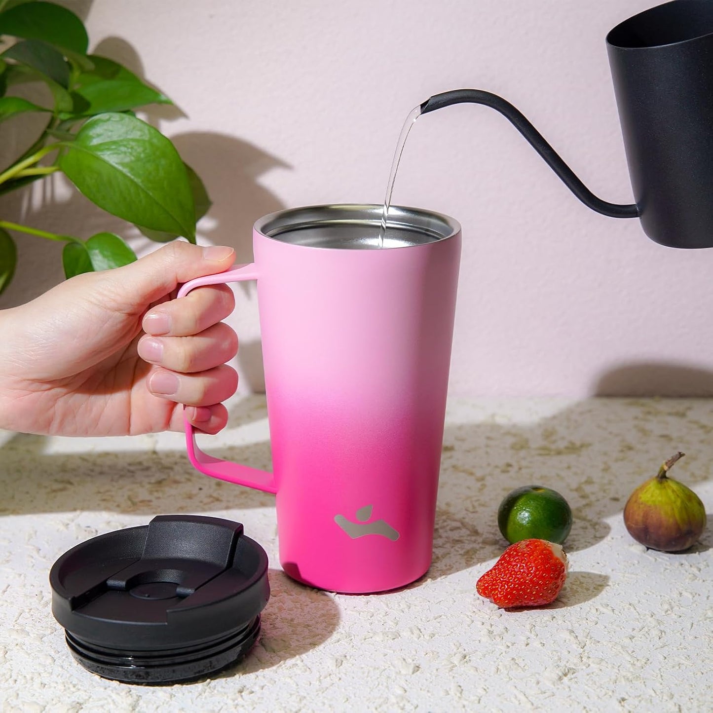26 oz Insulated Tumbler with Handle & Straw, Stainless Steel Mug | Cherry; BPA-free, leak-proof reusable bottle for coffee, iced drinks, office, travel, outdoor use & daily hydration