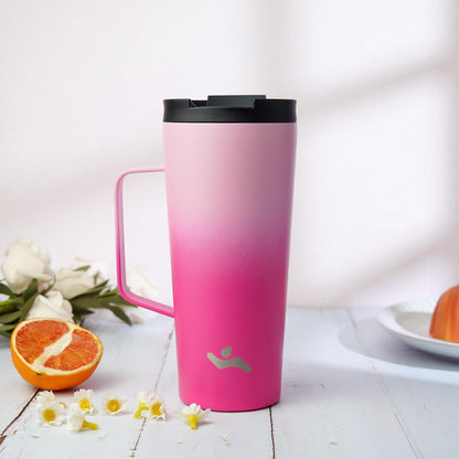 26 oz Insulated Tumbler with Handle & Straw, Stainless Steel Mug | Cherry; BPA-free, leak-proof reusable bottle for coffee, iced drinks, office, travel, outdoor use & daily hydration