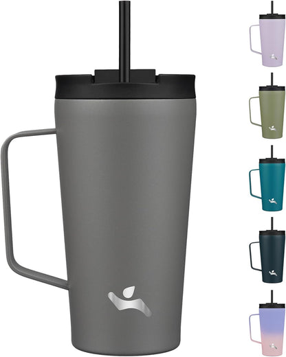 26 oz Insulated Tumbler with Handle & Straw, Stainless Steel Mug | Cherry; BPA-free, leak-proof reusable bottle for coffee, iced drinks, office, travel, outdoor use & daily hydration