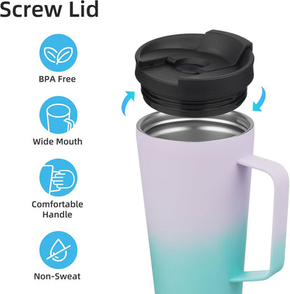 26 oz Insulated Tumbler with Handle & Straw, Stainless Steel Mug | Cherry; BPA-free, leak-proof reusable bottle for coffee, iced drinks, office, travel, outdoor use & daily hydration