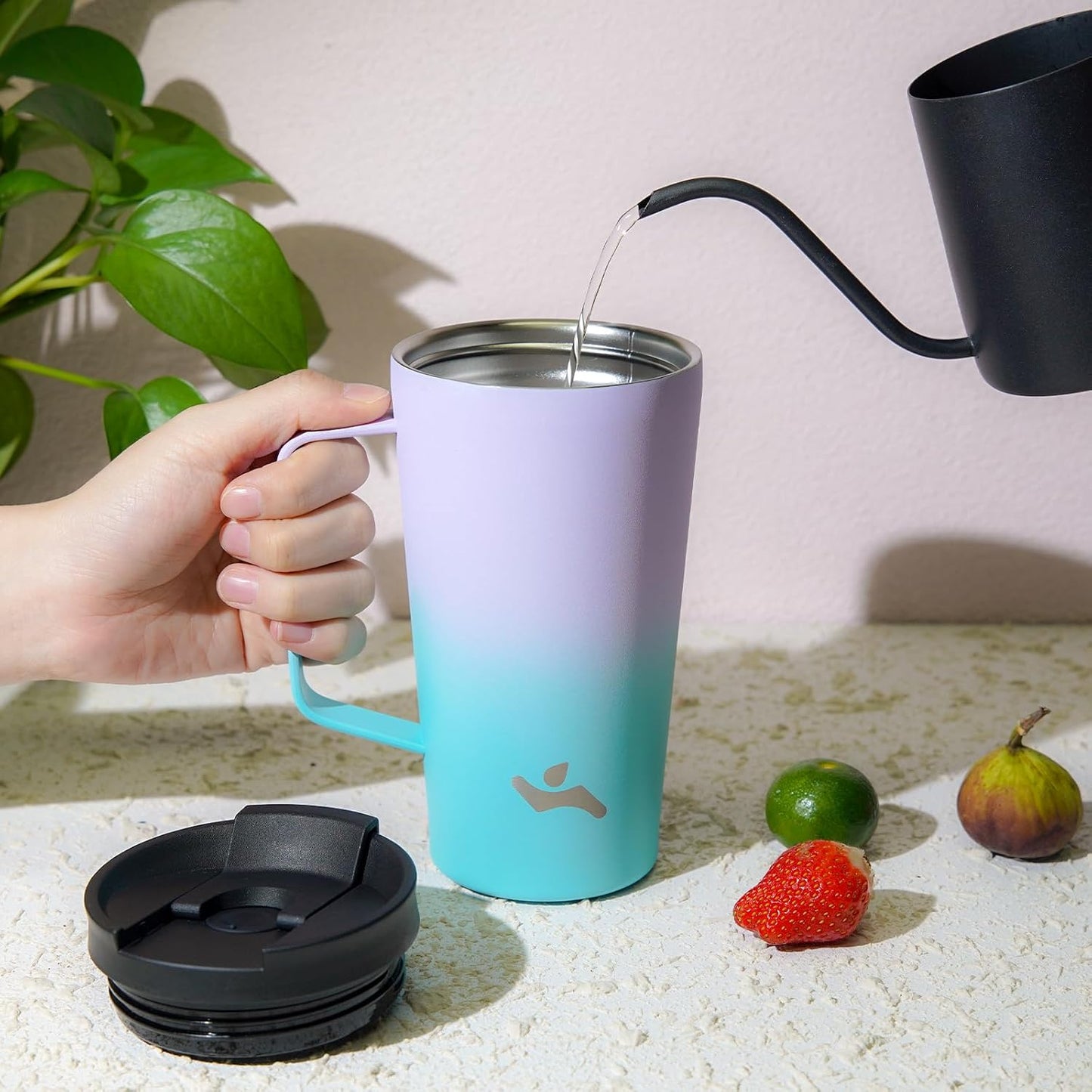 26 oz Insulated Tumbler with Handle & Straw, Stainless Steel Mug | Cherry; BPA-free, leak-proof reusable bottle for coffee, iced drinks, office, travel, outdoor use & daily hydration