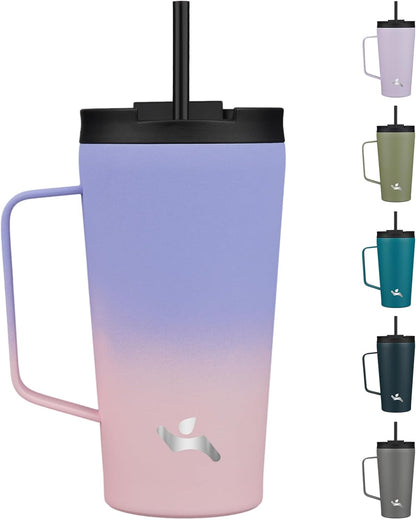 26 oz Insulated Tumbler with Handle & Straw, Stainless Steel Mug | Cherry; BPA-free, leak-proof reusable bottle for coffee, iced drinks, office, travel, outdoor use & daily hydration