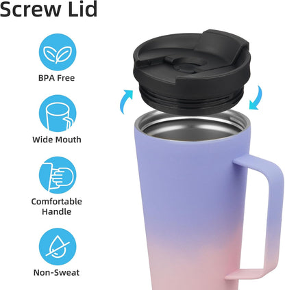 26 oz Insulated Tumbler with Handle & Straw, Stainless Steel Mug | Cherry; BPA-free, leak-proof reusable bottle for coffee, iced drinks, office, travel, outdoor use & daily hydration