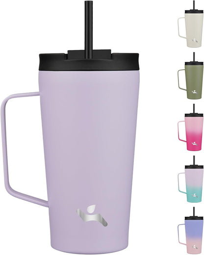 26 oz Insulated Tumbler with Handle & Straw, Stainless Steel Mug | Cherry; BPA-free, leak-proof reusable bottle for coffee, iced drinks, office, travel, outdoor use & daily hydration
