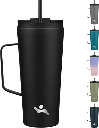 26 oz Insulated Tumbler with Handle & Straw, Stainless Steel Mug | Cherry; BPA-free, leak-proof reusable bottle for coffee, iced drinks, office, travel, outdoor use & daily hydration