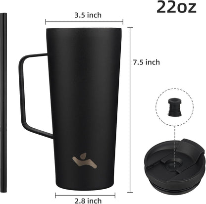 26 oz Insulated Tumbler with Handle & Straw, Stainless Steel Mug | Cherry; BPA-free, leak-proof reusable bottle for coffee, iced drinks, office, travel, outdoor use & daily hydration