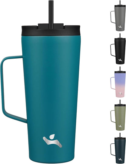 26 oz Insulated Tumbler with Handle & Straw, Stainless Steel Mug | Cherry; BPA-free, leak-proof reusable bottle for coffee, iced drinks, office, travel, outdoor use & daily hydration