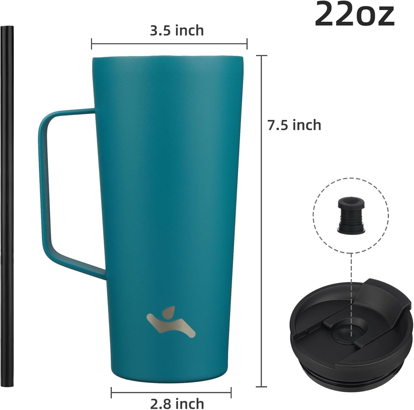 26 oz Insulated Tumbler with Handle & Straw, Stainless Steel Mug | Cherry; BPA-free, leak-proof reusable bottle for coffee, iced drinks, office, travel, outdoor use & daily hydration