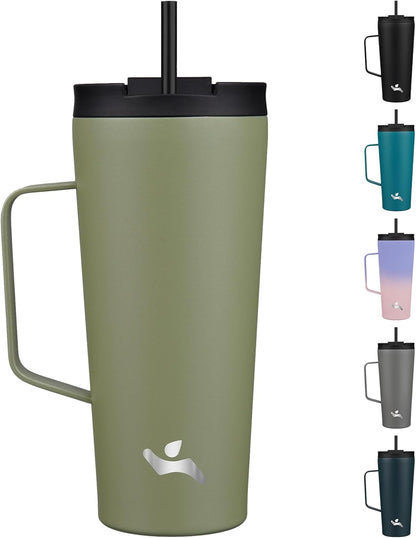 26 oz Insulated Tumbler with Handle & Straw, Stainless Steel Mug | Cherry; BPA-free, leak-proof reusable bottle for coffee, iced drinks, office, travel, outdoor use & daily hydration